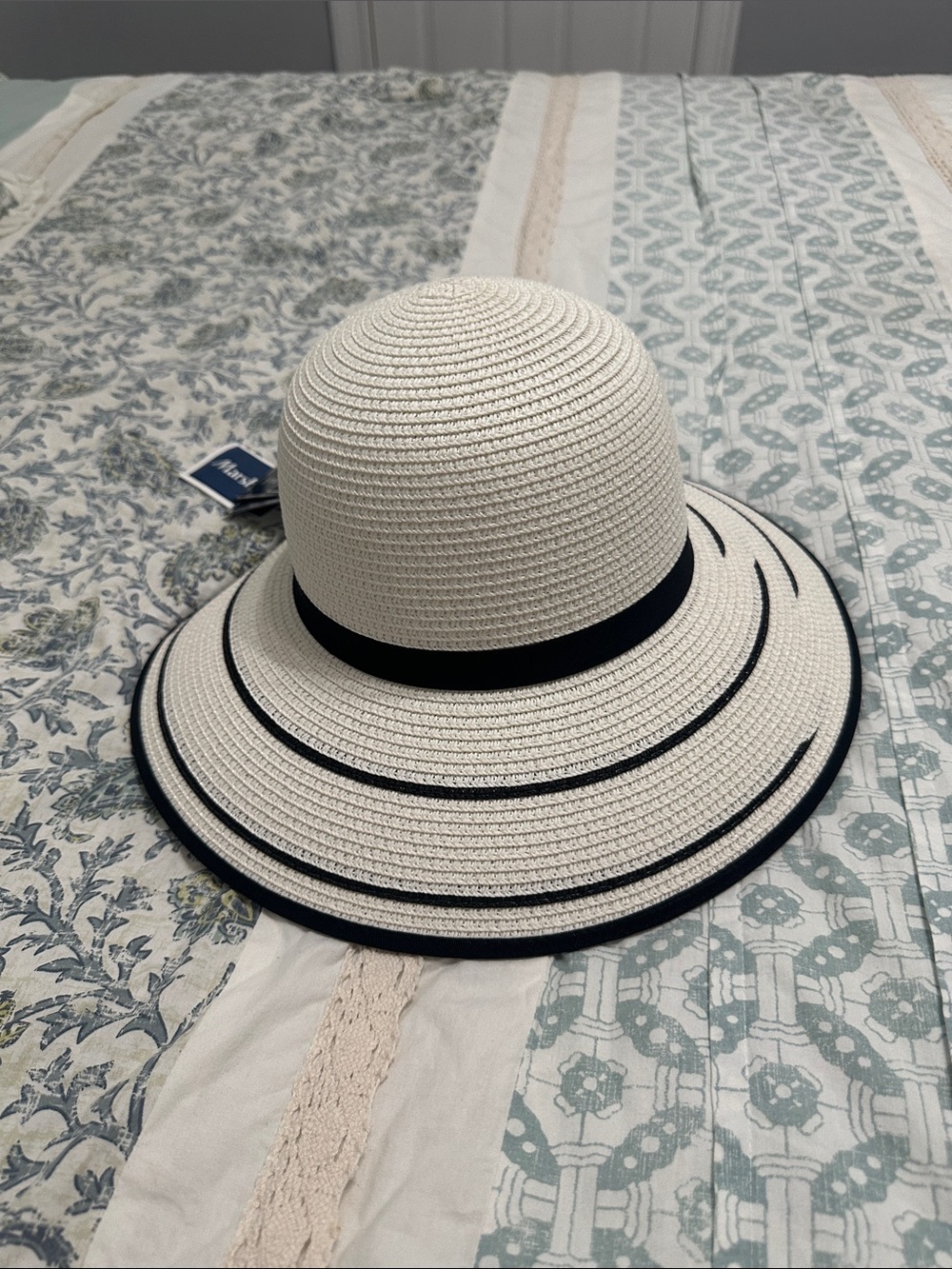 Marshalls Cream Straw Sun Hat with Black Trim
